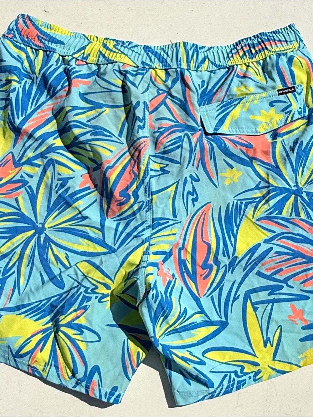 O'Neill Aqua Floral Hybrid Swim Shorts with Yellow & Coral Accents